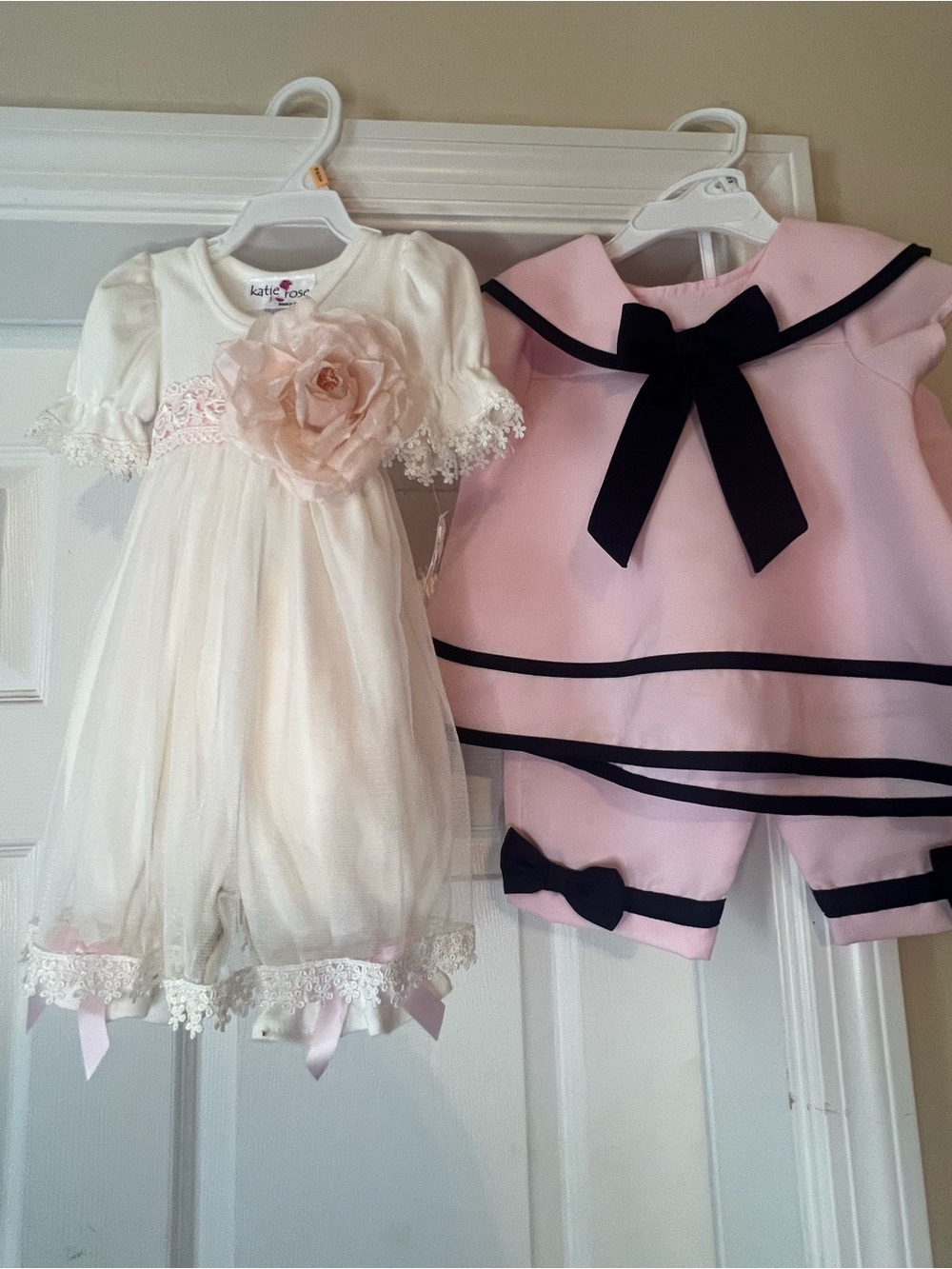 Bundle (2) Toddler Girls Ivory and Pink Romper Dress & Pink Sailor Matching Set